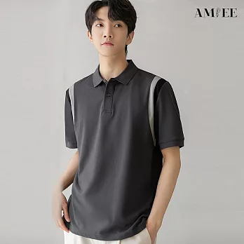 【AMIEE】拼接設計感質感POLO衫(男裝/4色/M-2XL/KDTY-A06) M 灰色