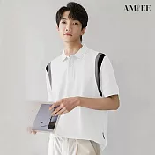 【AMIEE】拼接設計感質感POLO衫(男裝/4色/M-2XL/KDTY-A06) XL 白色