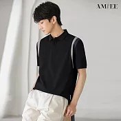 【AMIEE】拼接設計感質感POLO衫(男裝/4色/M-2XL/KDTY-A06) XL 黑色