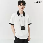 【AMIEE】日系高級感簡約拼接POLO衫(男裝/白色/M-2XL/KDTY-A95) XL 白色