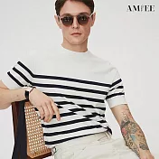 【AMIEE】條紋拼接休閒型男短袖針織衫(男裝/3色/M-3XL/KDTY-G32) L 白色