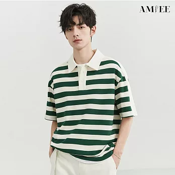 【AMIEE】拼接撞色設計感短袖POLO衫(男裝/2色/M-2XL/KDTY-A83) M 綠色