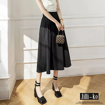 【Jilli~ko】法式復古半鬆緊中長款西裝長裙 M-L J10869  M 黑色