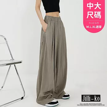【Jilli~ko】薄款高腰垂感休閒棉麻感冰絲直筒闊腿褲 J10900  FREE 灰色