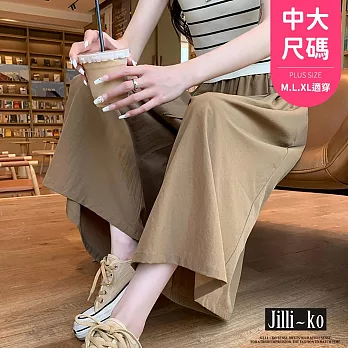 【Jilli~ko】薄款透氣寬鬆鬆緊腰七分闊腿裙褲 J10872  FREE 咖色