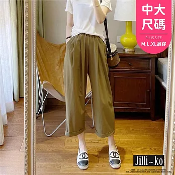 【Jilli~ko】高腰休閒顯瘦透氣抗皺薄款天絲奶奶褲 J10886  FREE 綠卡色