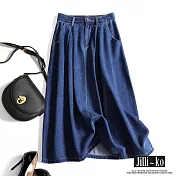 【Jilli~ko】高腰中長百搭款大襬牛仔半身裙 M-L 37920 M 藍色