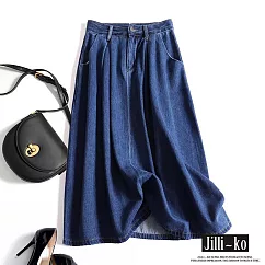 【Jilli~ko】高腰中長百搭款大襬牛仔半身裙 M─L 37920 M 藍色