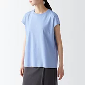 【MUJI 無印良品】女有機棉柔滑法式袖T恤 S 淡藍
