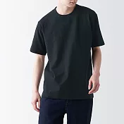 【MUJI 無印良品】男有機棉水洗粗織圓領短袖T恤 L 黑色