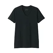 【MUJI 無印良品】男棉質無側縫天竺V領短袖T恤 XL 黑色