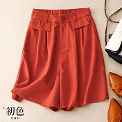 【初色】休閒純色鬆緊高腰直筒五分褲短褲-共3色-68704(M-2XL可選) L 紅色