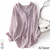 【ACheter】 連帽防曬服長袖空調衫外套薄款寬鬆休閒沙灘上衣# 118654 M 粉紅色