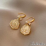 【卡樂熊】s925銀針韓系玫瑰蝶造型耳環飾品- 金色