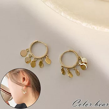 【卡樂熊】s925銀針韓系圓片層次造型耳環/耳扣飾品- 金色