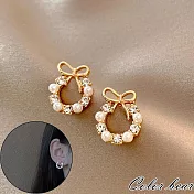 【卡樂熊】s925銀針韓系蝶結珍珠造型耳環飾品- 金色