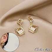 【卡樂熊】s925銀針韓系水鑽方塊造型耳環飾品- 金色