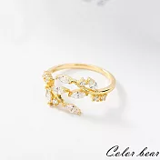 【卡樂熊】韓系樹葉閃鑽可調節造型戒指飾品(三色)- 金色