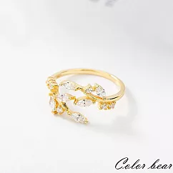 【卡樂熊】韓系樹葉閃鑽可調節造型戒指飾品(三色)─ 金色