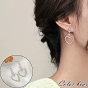 【卡樂熊】S925銀韓系水鑽愛心造型耳環飾品- 鏤空愛心