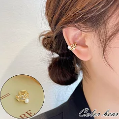 【卡樂熊】韓系輕奢一顆珍珠造型耳環/耳骨夾飾品─ 金色