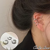 【卡樂熊】韓系簡約百搭三件套造型耳環/耳骨夾飾品(兩色)- 銀色