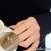 【卡樂熊】韓系簡約水晶雙結可調節造型戒指飾品- 金色