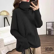 【初色】超高套頭立領韓版小清新純色針織內搭毛衣上衣-共8色-65860(F可選) F 黑色