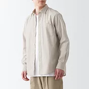 【MUJI 無印良品】男棉水洗平織布長袖襯衫 L 米色直紋