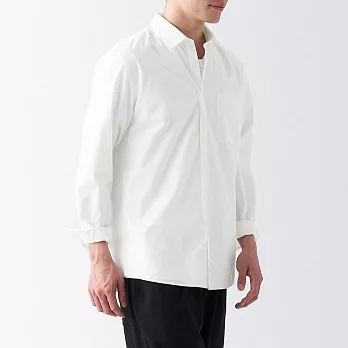【MUJI 無印良品】男棉水洗平織布長袖襯衫 L 白色