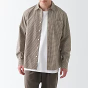 【MUJI 無印良品】男棉水洗平織布長袖襯衫 XL 深棕格紋