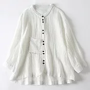 【ACheter】 棉麻感襯衫寬鬆休閒顯瘦長袖薄款上衣防曬短版# 118699 XL 白色