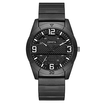 Geneva 日內瓦-多米尼克黑殼黑盤數字膠帶手錶 _白時標