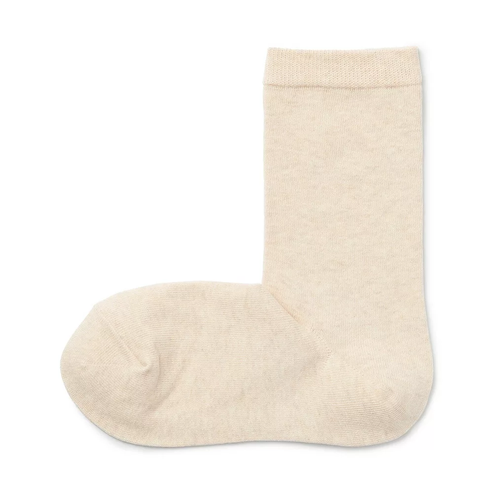 【MUJI 無印良品】女棉混足口柔軟舒適直角襪23-25cm 米色
