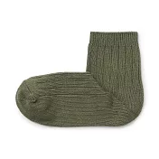 【MUJI 無印良品】女棉混足口柔軟舒適寬螺紋直角短襪23-25cm 卡其綠