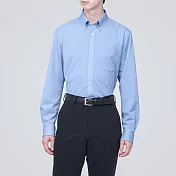 【MUJI 無印良品】男聚酯纖維免熨燙扣領長袖襯衫 S 淺藍