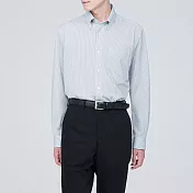 【MUJI 無印良品】男聚酯纖維免熨燙扣領長袖襯衫 XS 暗藍直紋