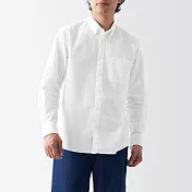 【MUJI 無印良品】男有機棉水洗牛津布扣領長袖襯衫 L 白色
