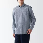 【MUJI 無印良品】男有機棉水洗牛津布扣領長袖襯衫 XS 深藍格紋