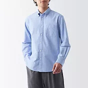【MUJI 無印良品】男有機棉水洗牛津布扣領長袖襯衫 M 淡藍