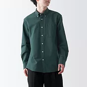【MUJI 無印良品】男有機棉水洗牛津布扣領長袖襯衫 S 深綠