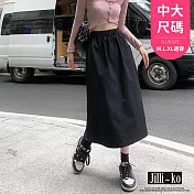 【Jilli~ko】韓國工裝風鬆緊腰顯瘦A字傘裙 J10878  FREE 黑色