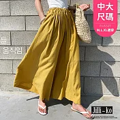 【Jilli~ko】韓版棉麻感純色大擺闊腿褲 6696  FREE 黃色