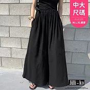 【Jilli~ko】韓版棉麻感純色大擺闊腿褲 6696  FREE 黑色