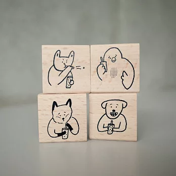 【小犬工作室】小動物喝珍奶櫸木印章 ：阿鳥