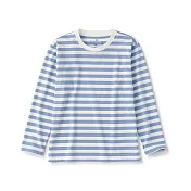 【MUJI 無印良品】兒童棉混聚酯纖維圓領長袖T恤 130 淺藍橫紋