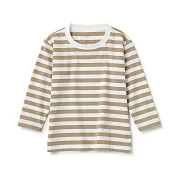 【MUJI 無印良品】幼兒棉混聚酯纖維圓領長袖T恤 80 米色橫紋