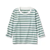 【MUJI 無印良品】幼兒棉混聚酯纖維圓領長袖T恤 80 綠橫紋
