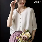 【AMIEE】輕奢雅致純白排扣襯衫(白色/S-2XL/KDT-3210) S 白色