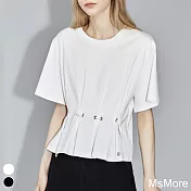 【MsMore】 短袖圓領短款寬鬆顯瘦設計感上衣# 118955 M 白色